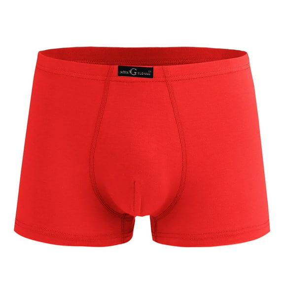 Wyobmus Men's Underwear Boxer Flat Leg Briefs Trunks Soft Cotton Mid-rise Underpant Loose Fit,Red*,L