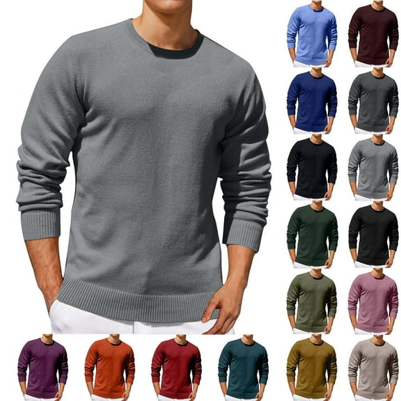 Wyobmus Mens Underwear Shirts Solid Color Sweater Crewneck Long Sleeves Pullover Elastic Bottom Shirt Olive Green