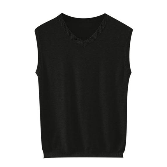Wyobmus Mens V-Neck Knitted Sweater Vest Sleeveless Pullover Knitwear Sweaters Solid Plain Loose Fit Fall Winter Sweater Tops Black