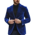 thumbnail image 1 of Wyobmus Mens Velvet Blazer Slim Fit Long Sleeve Suit Jacket Notch Collar One Button Tuxedo Blazer for Wedding Prom Dinner B-Blue, 1 of 4