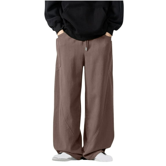 Wyobmus Mens Wide Leg Pants Solid Color Casual Sports Pants Loose Baggy Workwear Pants A-Gray