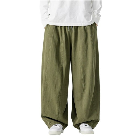 Wyobmus Mens Wide Leg Pants Solid Color Casual Sports Pants Loose Baggy Workwear Pants A-Green