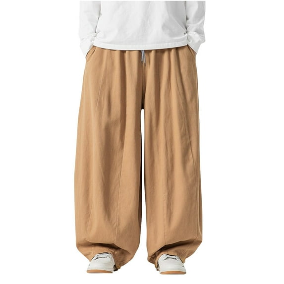 Wyobmus Mens Wide Leg Pants Solid Color Casual Sports Pants Loose Baggy Workwear Pants A-Khaki
