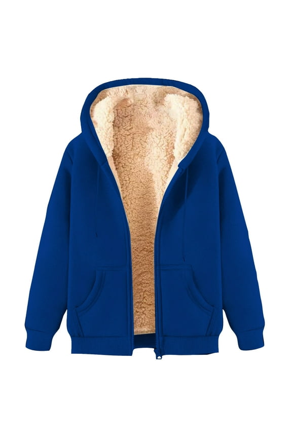 Mens Winter Sherpa Lined Hoodie Zip Up Thick Fleece Heavyweight Jacket Drawstring Hooded Warm Sweatshirt Coat With Pockets S-3X Blue