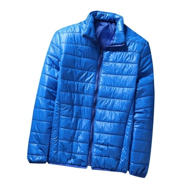 Wyobmus Mens Winter Warm Padded Jacket Solid Color Zipper Down Fleece Lined Jacket Zipper Cardigan Pocket Long Sleeve Cotton Jacket Blue