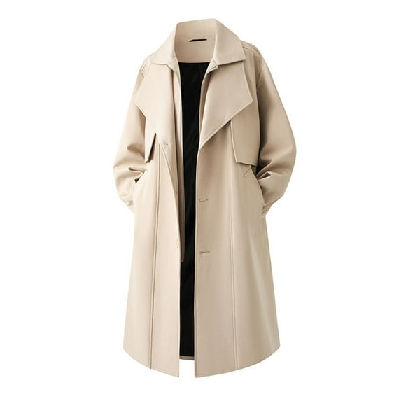 Wyobmus Mens Winter Wool Blend Trench Coat Loose Fit Notched Collar Long Jacket Overcoat Single Breasted Pea Coat Wih Pockets C-Khaki