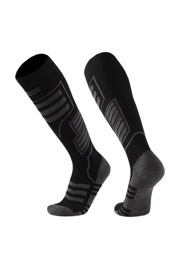 Mens and Womens Merino Wool Socks Unisex Knee Length Thickened Sole Thermal Compression Socks Cozy Moisture Wicking Athletic Socks Winter Warm Snow Socks Black*
