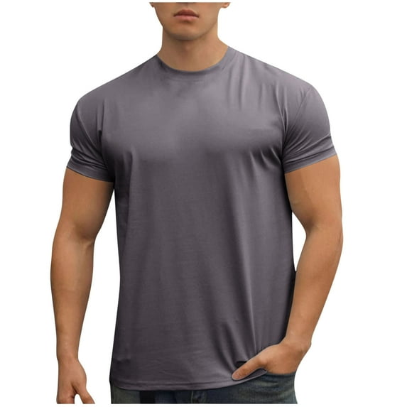Wyobmus Mens Workout Shirts Summer Casual Short Sleeved Solid Color Crew Neck Tees Quick Dry Gym Bodybuilding Blouses Shirts M-3X B-Dark Gray
