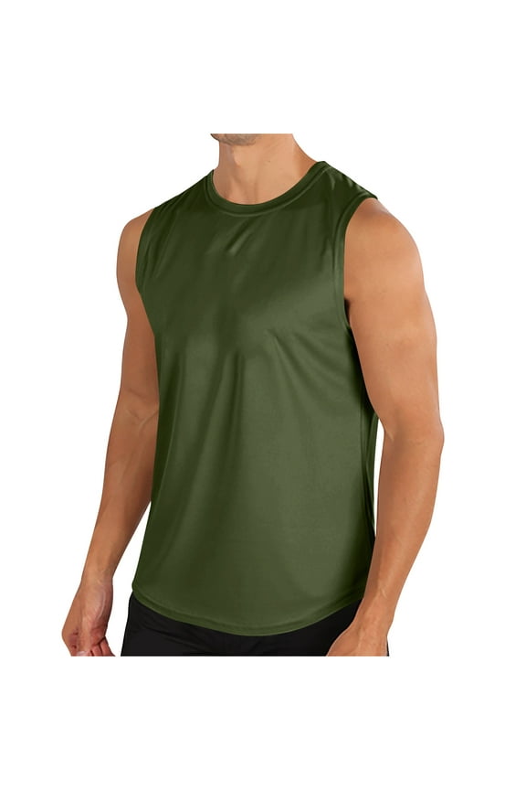 Mens Workout Tank Tops Quick Dry Short Sleeved Crew Neck Muscle Tops Breathable Bodybuilding Sport Shirts M-3X Olive Green