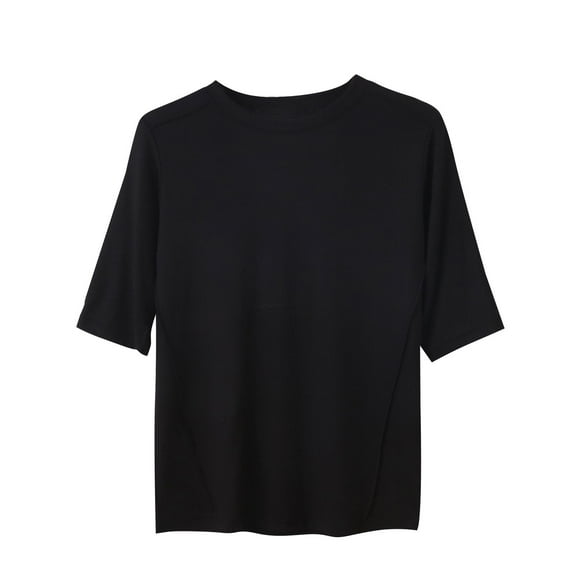 Wyobmus Modal Soft Hlaf Sleeve Shirts for Women Solid Color High Crew Neck Basic Tees Casual Comfy Pajama Tops Black