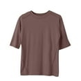 thumbnail image 1 of Wyobmus Modal Soft Hlaf Sleeve Shirts for Women Solid Color High Crew Neck Basic Tees Casual Comfy Pajama Tops Coffee, 1 of 4