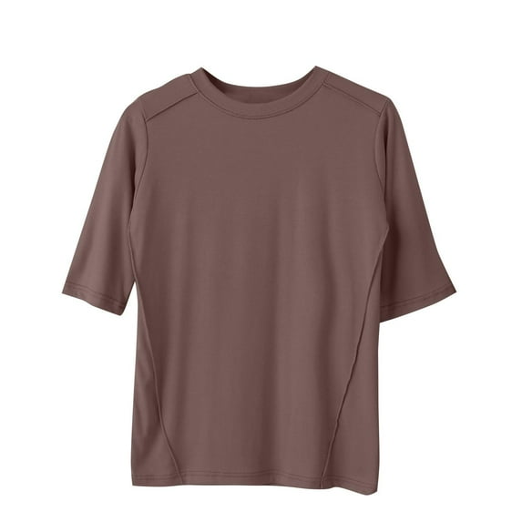 Wyobmus Modal Soft Hlaf Sleeve Shirts for Women Solid Color High Crew Neck Basic Tees Casual Comfy Pajama Tops Coffee