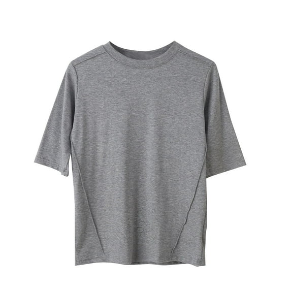 Wyobmus Modal Soft Hlaf Sleeve Shirts for Women Solid Color High Crew Neck Basic Tees Casual Comfy Pajama Tops Dark Gray