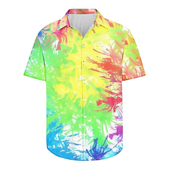 Wyobmus Novelty Hawaiian Button Down Shirts for Men Graffiti Print Shirt Oversized Tie-Dye Short Sleeve Turndown Collar Casual Shirts,Size S-5XL E-Multicolor