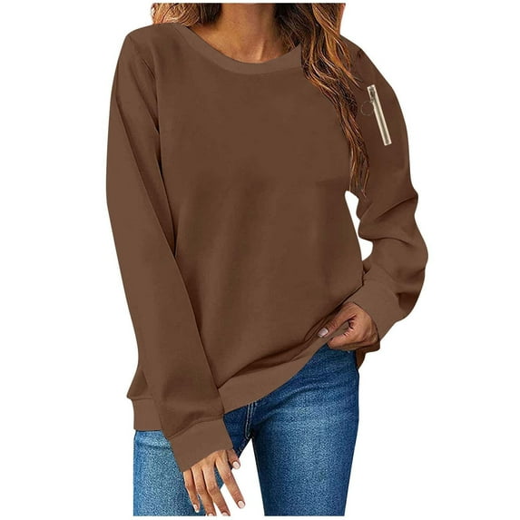 Wyobmus Oversized Sweatshirt for Women Casual Crewneck Y2K Hoodies Long Sleeve Solid Color Winter Loose Fit Pullover Sweater Fall Fashion Pullover Tops A-Brown