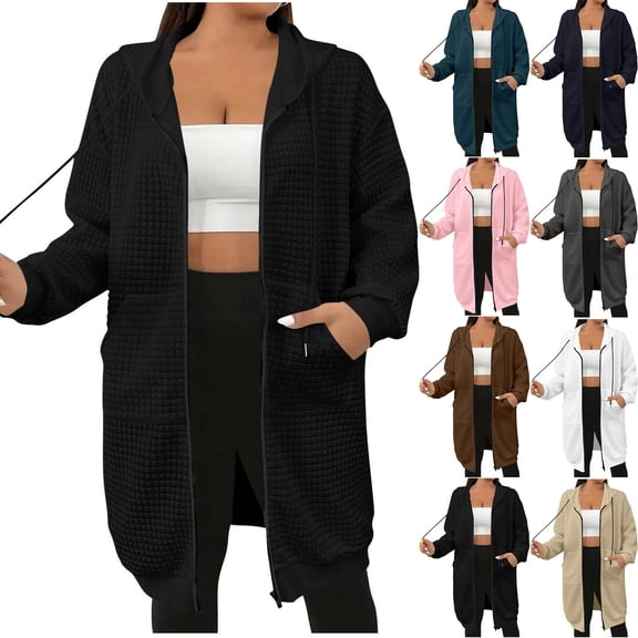 Wyobmus Oversized Zip Up Hoodies for Women Long Sleeve Drawstring Mid-Length Sweatshirts Casual Y2K Clothes Fall Fashion Outerwear Jackets,Black,L