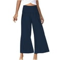 thumbnail image 1 of Wyobmus Palazzo Pants for Women Flowy High Waisted Wide Leg Lounge Pants Pants Casual Beach Pants With Pockets S-2X A-Navy, 1 of 5