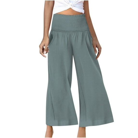 Wyobmus Palazzo Pants for Women Flowy High Waisted Wide Leg Lounge Pants Pants Casual Beach Pants With Pockets S-2X B-Gray