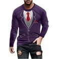 thumbnail image 1 of Wyobmus Plus Size Fake Tuxedo Shirts for Men Funny Bowtie Printed Long Sleeve T-Shirt Novelty Crewneck Pullover Graphic Tee Tops B-Purple, 1 of 4