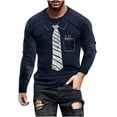 thumbnail image 1 of Wyobmus Plus Size Fake Tuxedo Shirts for Men Funny Bowtie Printed Long Sleeve T-Shirt Novelty Crewneck Pullover Graphic Tee Tops C-Navy, 1 of 4
