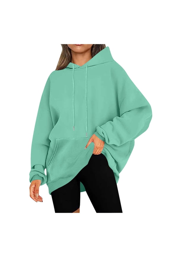 Plus Size Hoodies for Women Long Sleeve Drawstring Hooded Sweatshirts Crewneck Comfy Pullover Tops Fall Fashion Clothes S-5X Mint Green