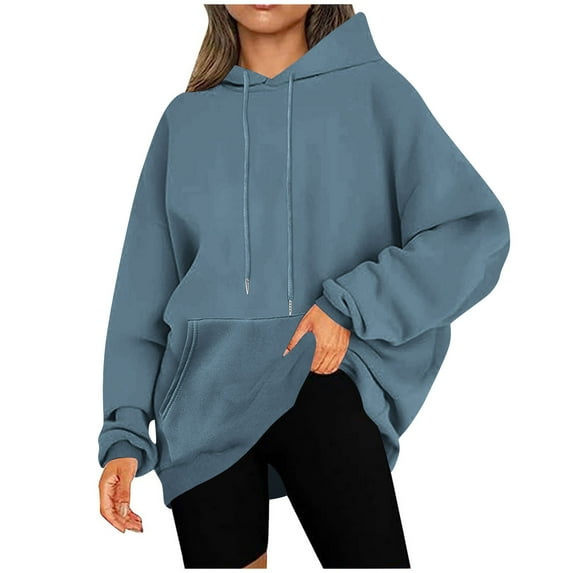 Wyobmus Plus Size Hoodies for Women Long Sleeve Drawstring Hooded Sweatshirts Crewneck Comfy Pullover Tops Fall Fashion Clothes S-5X Navy