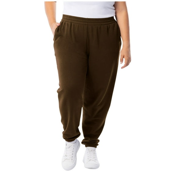 Wyobmus Plus Size Joggers for Women Loose Fit Elastic Waist Sweatpants With Side Pockets Solid Color Jogging Sports Pants L-5X Brown