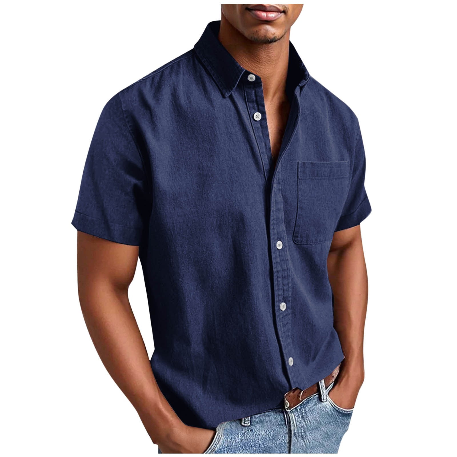 Men's Plus Size Striped Button Down Short Sleeve Shirt main image 0
