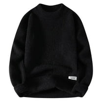 Wyobmus Plus Size Sweaters for Men Casual Loose Fit Crew Neck Striped Knitted Pollover Long Sleeve Sweaters Tops A-Black