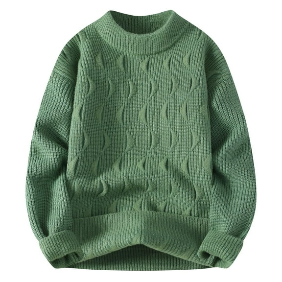 Wyobmus Plus Size Sweaters for Men Casual Loose Fit Crew Neck Striped Knitted Pollover Long Sleeve Sweaters Tops B-Green