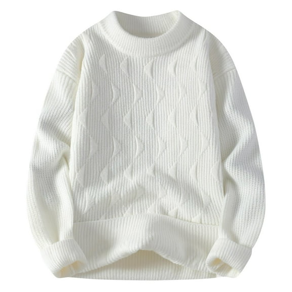 Wyobmus Plus Size Sweaters for Men Casual Loose Fit Crew Neck Striped Knitted Pollover Long Sleeve Sweaters Tops B-White