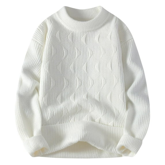 Wyobmus Plus Size Sweaters for Men Casual Loose Fit Crew Neck Striped Knitted Pollover Long Sleeve Sweaters Tops B-White