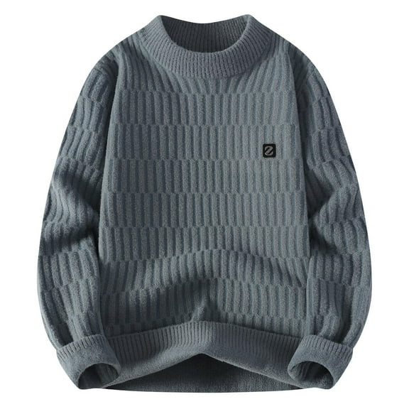 Wyobmus Plus Size Sweaters for Men Casual Loose Fit Crew Neck Striped Knitted Pollover Long Sleeve Sweaters Tops C-Gray