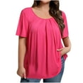 thumbnail image 1 of Wyobmus Plus Size Tops for Women Short Sleeve Tunics Loose Fit Contracted Shirt Crew Neck Pleated Solid Casual Dressy Blouses L-5X Hot Pink, 1 of 4
