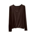 thumbnail image 1 of Wyobmus Plus Size Women's Long Sleeve Shirts Scoop Neck Modal Cotton Casual Basic Tees Loose Fit Solid Soft Pajama Tops B-Coffee, 1 of 6