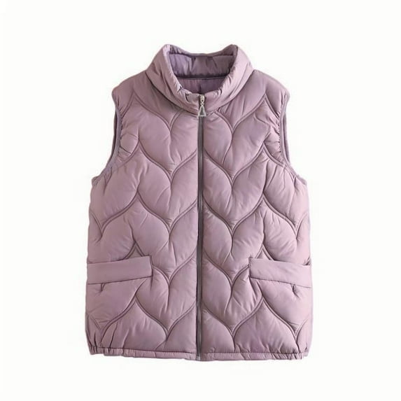 Wyobmus Puffer Vest for Women Sleeveless Hooded Quilted Jacket Lightweight Cropped Puffer Jacekt Casual Winter Warm Zip Up Coat Outerwear E-Purple