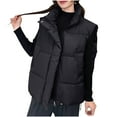thumbnail image 1 of Wyobmus Puffer Vest for Women Sleeveless Winter Cropped Outerwear Warm Bubble Lightweight Flip Collar Down Vest with Pockets C-Black, 1 of 3