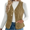 thumbnail image 1 of Wyobmus Quilted Vest for Women Lightweight Sleeveless V-Neck Puffer Padded Jackets Button Up Stand Collar Fall Winter Coat with Pockets B-Coffee, 1 of 9