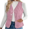 thumbnail image 1 of Wyobmus Quilted Vest for Women Lightweight Sleeveless V-Neck Puffer Padded Jackets Button Up Stand Collar Fall Winter Coat with Pockets B-Pink, 1 of 9