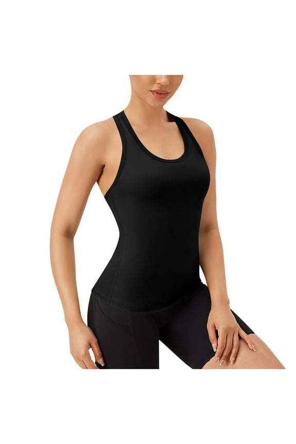 Racerback Workout Tank Tops for Women Slim Fit Sleeveless Scoop Neck Camisoles Fitted Gym Running Yoga Shirts S-2X Black
