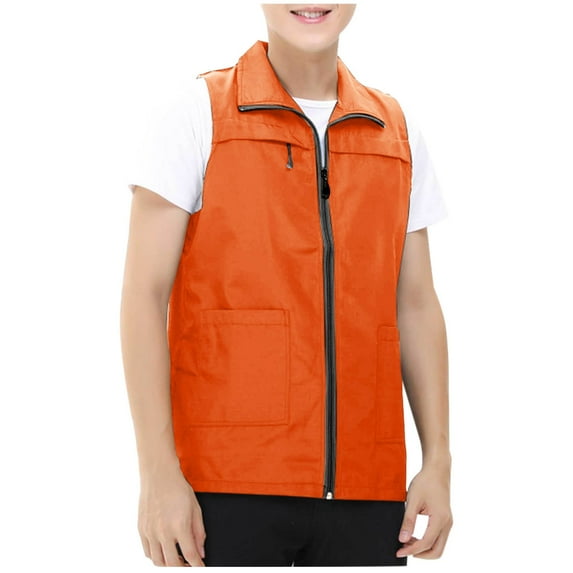 Wyobmus Reflective Lightweight Zip-Up Vest High Visibility Safety Vest Sleeveless Jacket Outdoor Cycling Hiking Fishing Clothes S-3X Orange