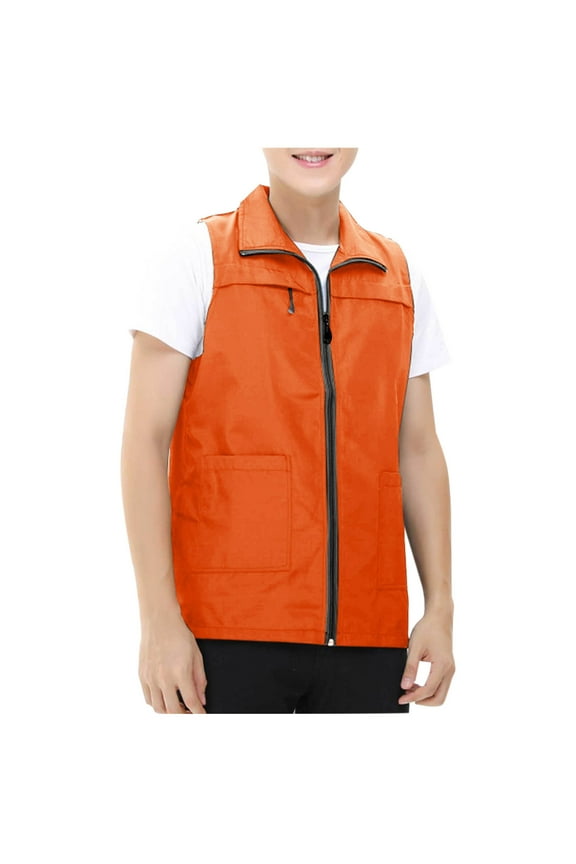 Reflective Lightweight Zip-Up Vest High Visibility Safety Vest Sleeveless Jacket Outdoor Cycling Hiking Fishing Clothes S-3X Orange