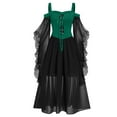 thumbnail image 1 of Wyobmus Renaissance Gothic Dress for Women Halloween Outfits Off Shoulder Lace Trumpet Sleeve Sheer Dress Medieval Steampunk Dress Green, 1 of 7