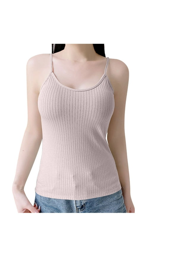 Ribbed Pajama Top for Women with Built In Bra Spaghetti Strap Caimi Tank Top Solid Color Loose Fit Sleeveless Basic Cami Shirt Purple