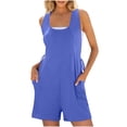 thumbnail image 1 of Wyobmus Rompers for Women Summer Casual Sleeveless Side Tie Jumpsuit Elastic Waist Short Overalls With Pockets Loose Beach Vacation Clothes S-2X B-Blue, 1 of 6