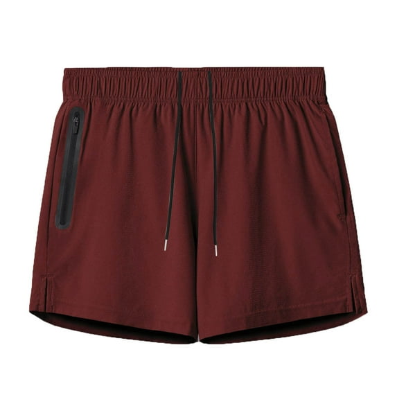 Wyobmus Running Shorts for Men Gym Fitness Workout Shorts Quick Dry Elastic Waist Solid Sweat Shorts With Zipper Pocket Burgundy