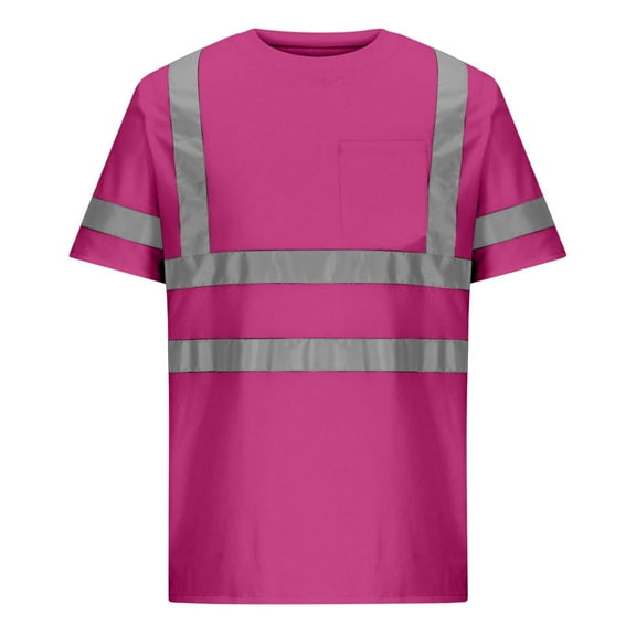 Wyobmus Safety Shirt for Men Short Sleeve High Visibility Reflective Strip Quick Dry Breathable T Shirt C-Hot Pink