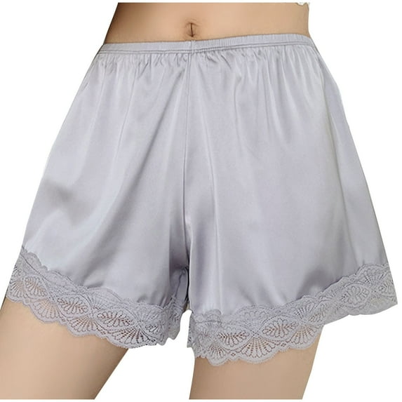 Wyobmus Satin Pettipants for Women Half Slip Culotte Shorts Solid Color Split Skirt Lace Trousers Gray