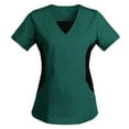 thumbnail image 1 of Wyobmus Scrub Tops for Women Classic Fit Patchworked V Neck Short Sleeve Nurse Scrubs Solid Color Four-Way Stretch Scrub Top T-Shirt With Pockets S-2X A-Green, 1 of 3