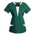 thumbnail image 1 of Wyobmus Scrub Tops for Women Classic Fit Patchworked V Neck Short Sleeve Nurse Scrubs Solid Color Four-Way Stretch Scrub Top T-Shirt With Pockets S-2X B-Green, 1 of 2